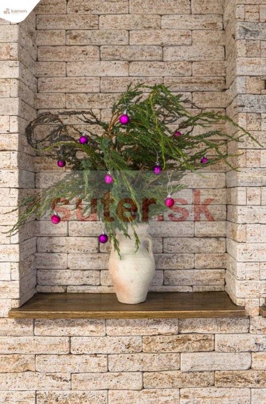 Travertín Antik ATR28 kamenný tehličkový obklad, hrúbka 1-2 cm, výška 5 cm, dĺžka 25 cm